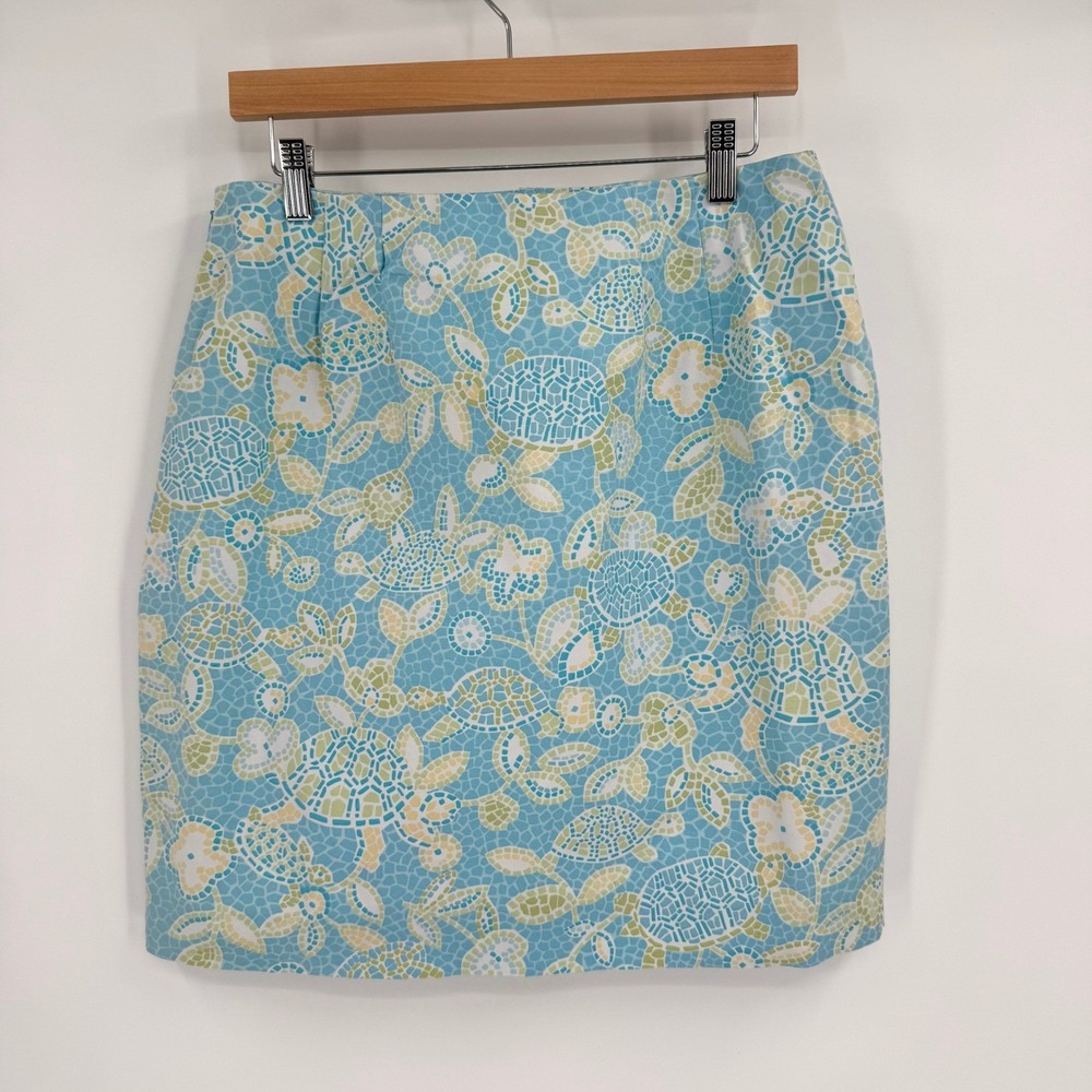 Talbots Green/Blue Mosaic Sea Turtle Pattern Pencil Skirt Women's Size 12 - Picture 5 of 10